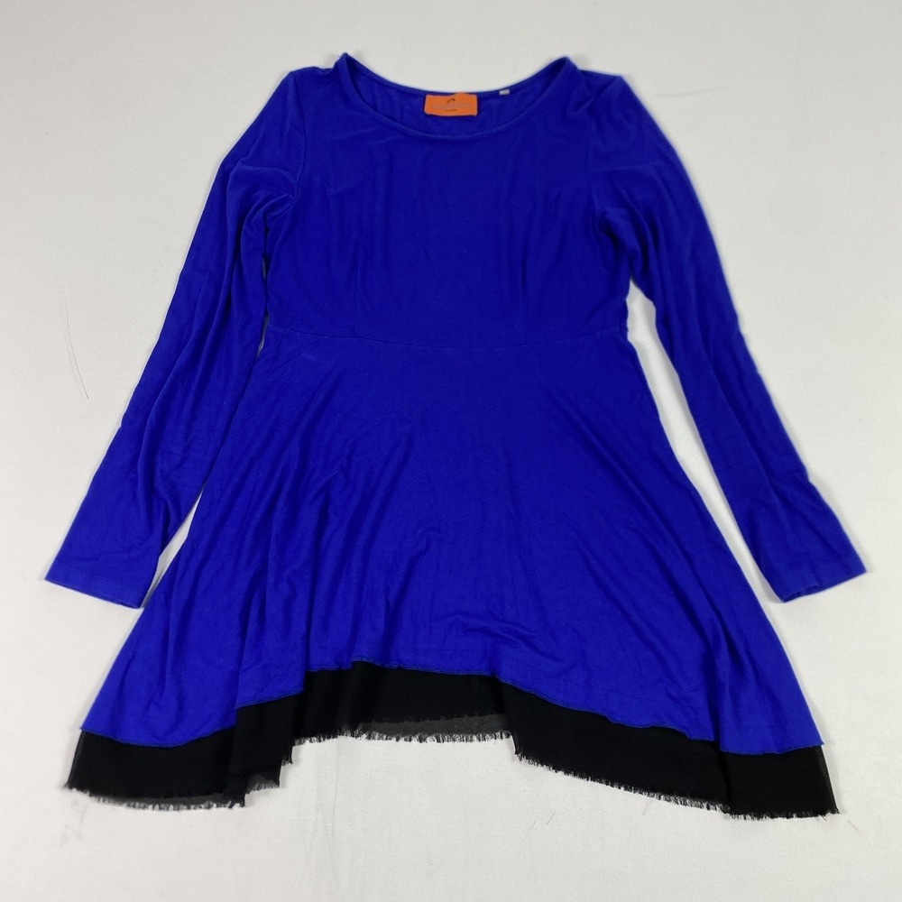 Patrizia Luca Dress Womens Medium Blue Black Asymmetrical Hem Tunic Top